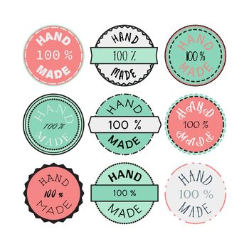Badge template with 100 handmade product symbol. Vintage sticker with text 100 hand made. 100 Percents Hand Made Design Element, Label, Insignia, Tag, Emblem. Vector