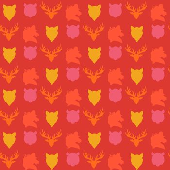 Wildlife seamless pattern. Zoo ornament for print, fabric, cloth, child items and wrap. Nature fauna wallpaper. Silhouettes head animals background. Vector