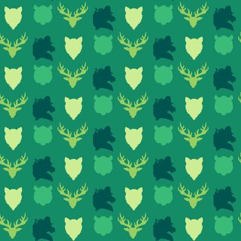 Wildlife seamless pattern. Zoo ornament for print, fabric, cloth, child items and wrap. Nature fauna wallpaper. Silhouettes head animals background. Vector