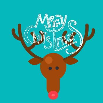 Merry Christmas Hand Drawn Lettering with Happy Deer illustration. Xmas Design Label Elements for holiday invitation, greeting, card and headline, title, sticker, emblem, print, magnet. Vector