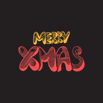 Merry Christmas Hand Drawn Lettering. Happy New Year illustration. Xmas Design Label Elements for holiday invitation, greeting, card and headline, title, sticker, emblem, print, magnet. Vector