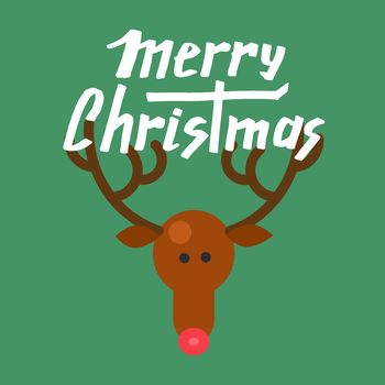 Merry Christmas Hand Drawn Lettering with Happy Deer illustration. Xmas Design Label Elements for holiday invitation, greeting, card and headline, title, sticker, emblem, print, magnet. Vector