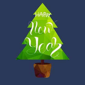 Merry Christmas Lettering in Christmas tree. Happy New Year illustration. Xmas Design Label Elements for holiday invitation, greeting, card and headline, title, sticker, emblem, print, magnet. Vector