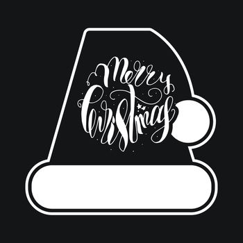 Merry Christmas Hand Drawn Lettering with Santa Claus Hat Illustration. Xmas Design Label Elements for holiday invitation, greeting, card and headline, title, sticker, emblem, print, magnet. Vector