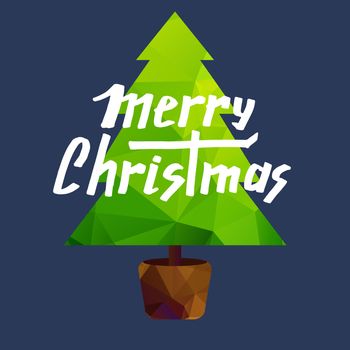 Merry Christmas Lettering in Christmas tree. Happy New Year illustration. Xmas Design Label Elements for holiday invitation, greeting, card and headline, title, sticker, emblem, print, magnet. Vector