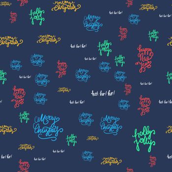 Merry Christmas Seamless Pattern With Hand Drawn Lettering. Xmas Design Label Elements for holiday invitation, greeting, card and fabric, backdrop, sticker, wallpaper, print. Vector