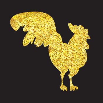 Gold Cock for print and poster, banner and sticker. Happy new year greeting card. Vector