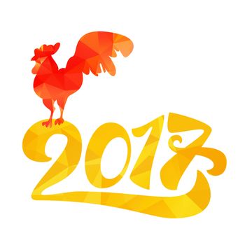 Lettering 2017 With Red Fire Cock for print and poster, banner and sticker. Happy new year greeting card. Vector