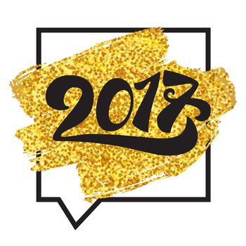 Lettering 2017 with gold splatter grunge spot for print and poster, banner and sticker. Happy new year greeting card and banner. Vector