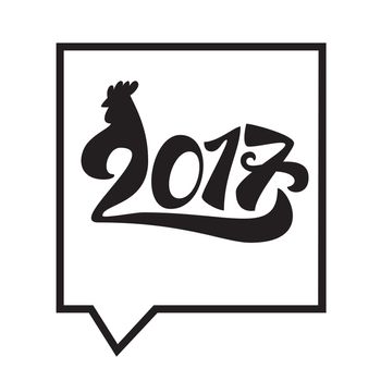 Lettering 2017 with cock for print and poster, banner and sticker. Happy new year greeting card and banner. Vector