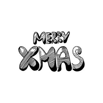 Merry Christmas Hand Drawn Lettering. Happy New Year illustration. Xmas Design Label Elements for holiday invitation, greeting, card and headline, title, sticker, emblem, print, magnet. Vector