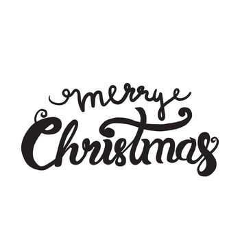 Merry Christmas Hand Drawn Lettering. Happy New Year illustration. Xmas Design Label Elements for holiday invitation, greeting, card and headline, title, sticker, emblem, print, magnet. Vector