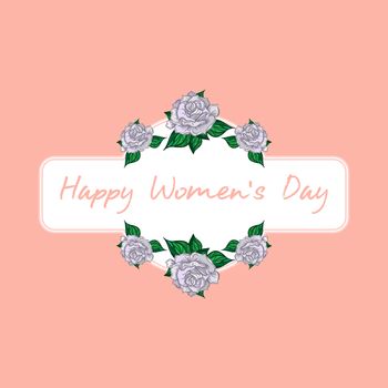 International Women's Day greeting card template with rose. 8 March Poster design for print, web, fabric, celebration. Vector