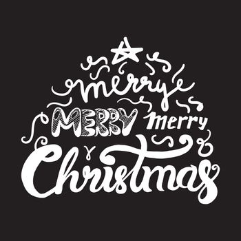 Merry Christmas Hand Drawn Lettering. Happy New Year illustration. Xmas Design Label Elements for holiday invitation, greeting, card and headline, title, sticker, emblem, print, magnet. Vector