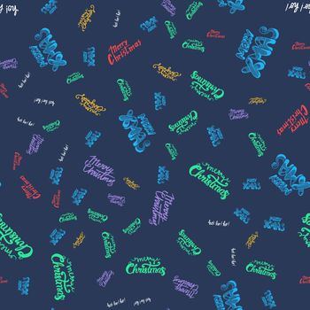 Merry Christmas Seamless Pattern With Hand Drawn Lettering. Xmas Design Label Elements for holiday invitation, greeting, card and fabric, backdrop, sticker, wallpaper, print. Vector