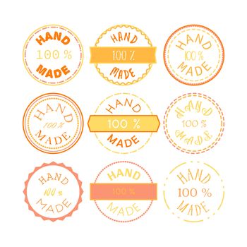 Badge template with 100 handmade product symbol. Vintage sticker with text 100 hand made. 100 Percents Hand Made Design Element, Label, Insignia, Tag, Emblem. Vector
