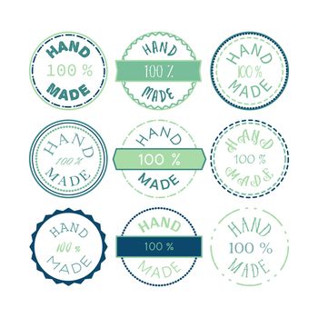 Badge template with 100 handmade product symbol. Vintage sticker with text 100 hand made. 100 Percents Hand Made Design Element, Label, Insignia, Tag, Emblem. Vector