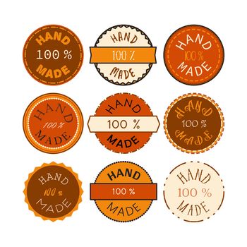 Badge template with 100 handmade product symbol. Vintage sticker with text 100 hand made. 100 Percents Hand Made Design Element, Label, Insignia, Tag, Emblem. Vector