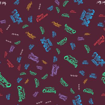 Merry Christmas Seamless Pattern With Hand Drawn Lettering. Xmas Design Label Elements for holiday invitation, greeting, card and fabric, backdrop, sticker, wallpaper, print. Vector