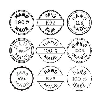 Badge template with 100 handmade product symbol. Vintage sticker with text 100 hand made. 100 Percents Hand Made Design Element, Label, Insignia, Tag, Emblem. Vector