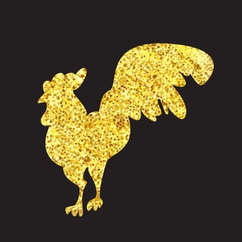 Gold Cock for print and poster, banner and sticker. Happy new year greeting card. Vector