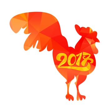 Lettering 2017 With Red Fire Cock for print and poster, banner and sticker. Happy new year greeting card. Vector