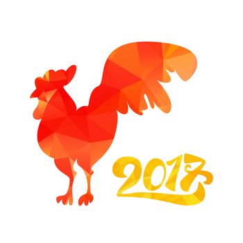 Lettering 2017 With Red Fire Cock for print and poster, banner and sticker. Happy new year greeting card. Vector