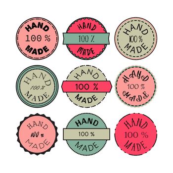 Badge template with 100 handmade product symbol. Vintage sticker with text 100 hand made. 100 Percents Hand Made Design Element, Label, Insignia, Tag, Emblem. Vector