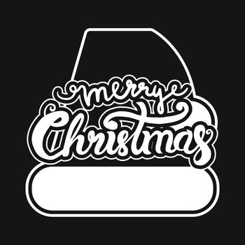 Merry Christmas Hand Drawn Lettering with Santa Claus Hat Illustration. Xmas Design Label Elements for holiday invitation, greeting, card and headline, title, sticker, emblem, print, magnet. Vector