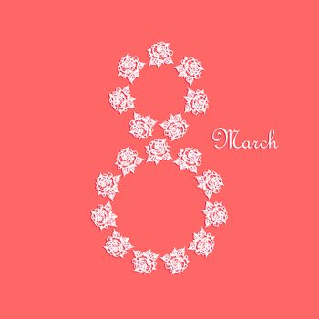 International Women's Day greeting card template with rose. 8 March Poster design for print, web, fabric, celebration. Vector