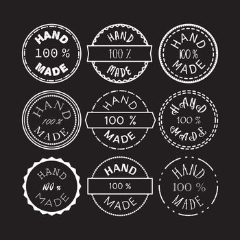 Badge template with 100 handmade product symbol. Vintage sticker with text 100 hand made. 100 Percents Hand Made Design Element, Label, Insignia, Tag, Emblem. Vector