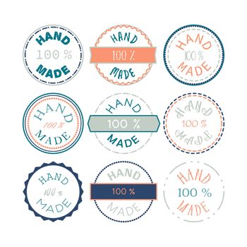 Badge template with 100 handmade product symbol. Vintage sticker with text 100 hand made. 100 Percents Hand Made Design Element, Label, Insignia, Tag, Emblem. Vector