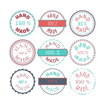 Badge template with 100 handmade product symbol. Vintage sticker with text 100 hand made. 100 Percents Hand Made Design Element, Label, Insignia, Tag, Emblem. Vector
