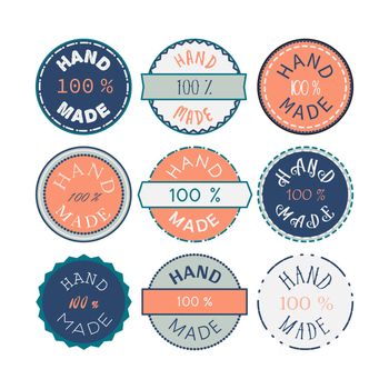 Badge template with 100 handmade product symbol. Vintage sticker with text 100 hand made. 100 Percents Hand Made Design Element, Label, Insignia, Tag, Emblem. Vector