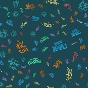 Merry Christmas Seamless Pattern With Hand Drawn Lettering. Xmas Design Label Elements for holiday invitation, greeting, card and fabric, backdrop, sticker, wallpaper, print. Vector