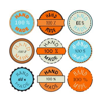 Badge template with 100 handmade product symbol. Vintage sticker with text 100 hand made. 100 Percents Hand Made Design Element, Label, Insignia, Tag, Emblem. Vector