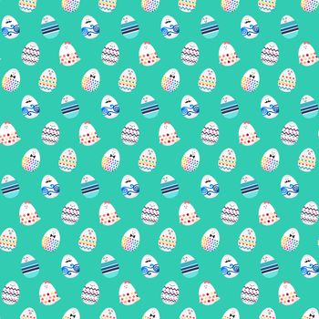 Happy easter with happy dancing, stanging and sitting eggs seamless pattern for print, wrap, fabric, greeting card. Vector