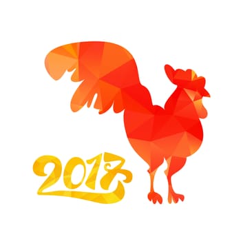 Lettering 2017 With Red Fire Cock for print and poster, banner and sticker. Happy new year greeting card. Vector
