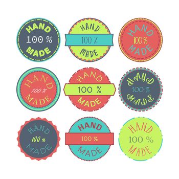 Badge template with 100 handmade product symbol. Vintage sticker with text 100 hand made. 100 Percents Hand Made Design Element, Label, Insignia, Tag, Emblem. Vector