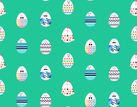 Happy easter with happy dancing, stanging and sitting eggs seamless pattern for print, wrap, fabric, greeting card. Vector