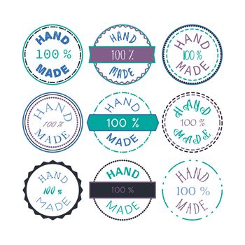 Badge template with 100 handmade product symbol. Vintage sticker with text 100 hand made. 100 Percents Hand Made Design Element, Label, Insignia, Tag, Emblem. Vector