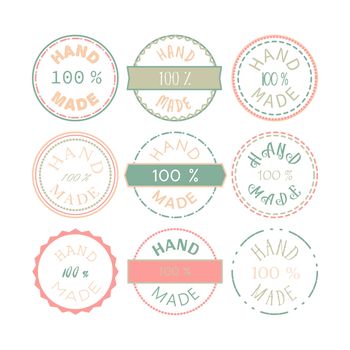 Badge template with 100 handmade product symbol. Vintage sticker with text 100 hand made. 100 Percents Hand Made Design Element, Label, Insignia, Tag, Emblem. Vector