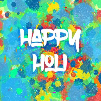 Indian Festival of Colours design for banner, print, poster and card. Happy Holi celebration calligraphy. Vector