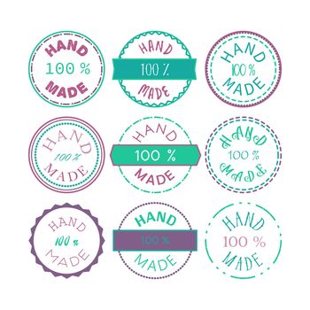 Badge template with 100 handmade product symbol. Vintage sticker with text 100 hand made. 100 Percents Hand Made Design Element, Label, Insignia, Tag, Emblem. Vector