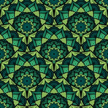 Hand drawn Mandala Seamless Pattern. Arabic, indian, turkish and ottoman culture decoration style. Ethnic ornamental background. Magic vintage template of greeting, card, print, cloth, tattoo. Vector