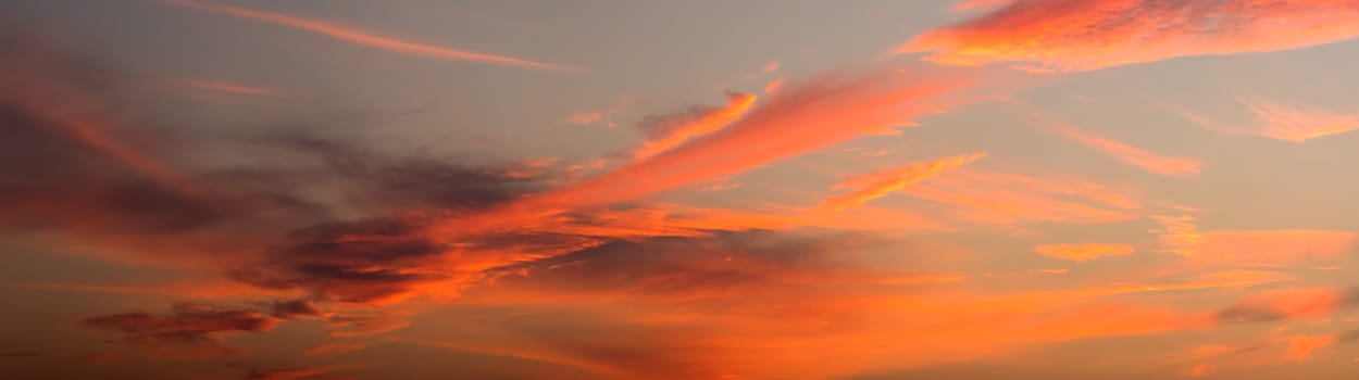 Colorful panorama sky during sunset in the twighligth sky over sea