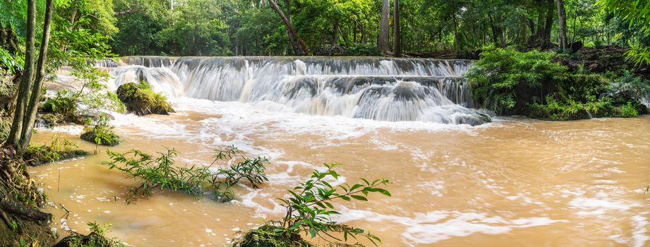 Panorama Waterfall in a forest on the mountain in tropical forest at National park Saraburi province, Thailand