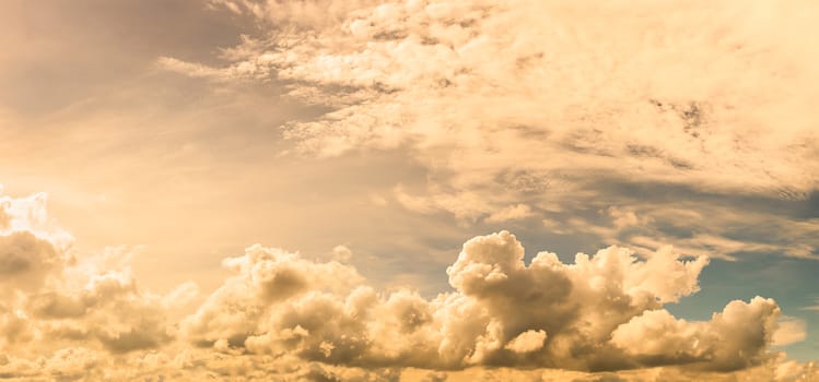 Fantastic soft clouds against blue sky, Panoramic  fluffy clouds in the everning sky