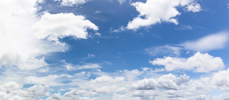 Panoramic white fluffy clouds in the blue sky, Fantastic soft white clouds against blue sky