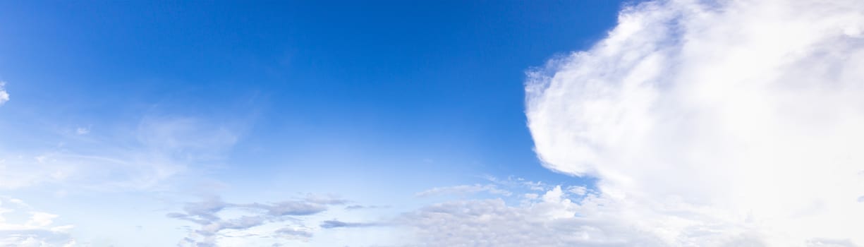 Fantastic soft clouds against blue sky, Panoramic white fluffy clouds in the blue sky